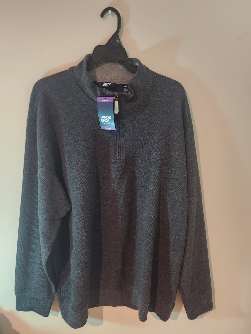 Lands' End men's 2XL quarter-zip pullover sweater charcoal gray